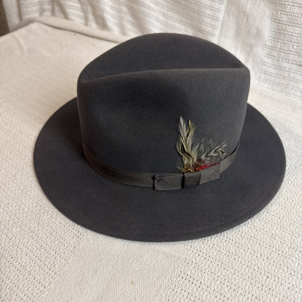 Dorfman Pacific 100% Wool Fedora Hat With Feathers Made In The Usa Size Medium